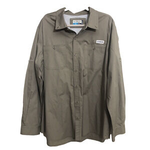 Magellan Outdoors Fish Gear Fishing Shirt Green Button Up Mag-sheild Bent 2XL
